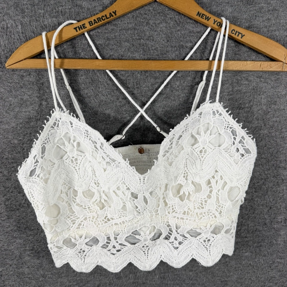 Free People One Adella Bralette Size L Long Line Bra Lace White Fairy Coquette
